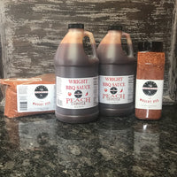 Two Half Gallons Peach Chipotle Sauce, 27oz All Purpose Wright Rub And 2lb Bag All Purpose Wright Rub - Wright BBQ Company