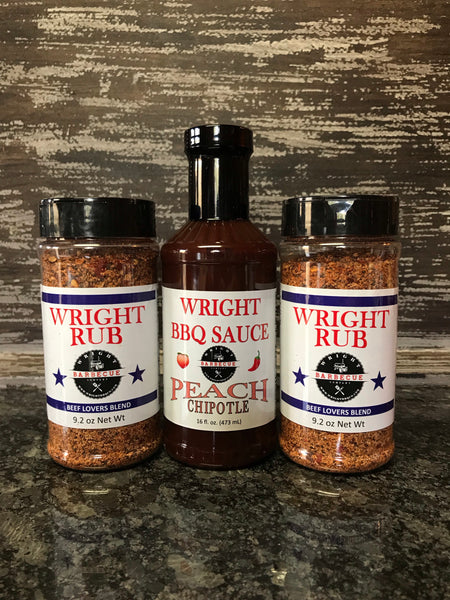 Two 9.2oz Beef Lovers, 16oz Peach Chipotle - Wright BBQ Company