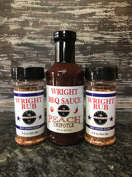 Two 4.6oz Beef Lovers Blend and 16oz Peach Chipotle - Wright BBQ Company